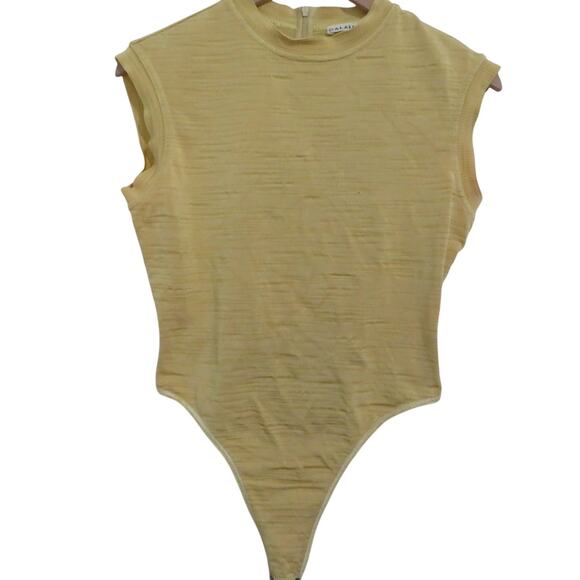 Alaia Tops - Azzedine Alaïa Women Sz L Light Yellow Tan Vintage Mock Neck Sleeveless Bodysuit